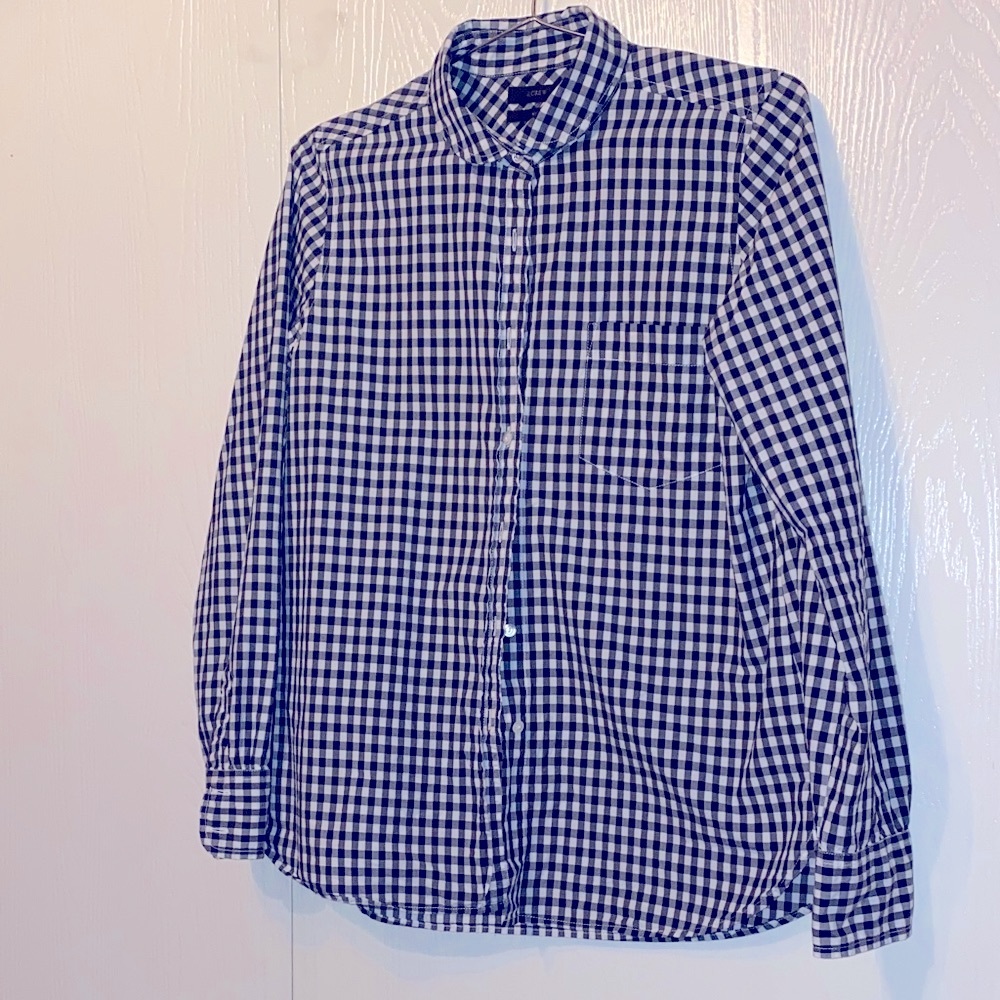 J. Crew Women's Navy and White Checkered Shirt